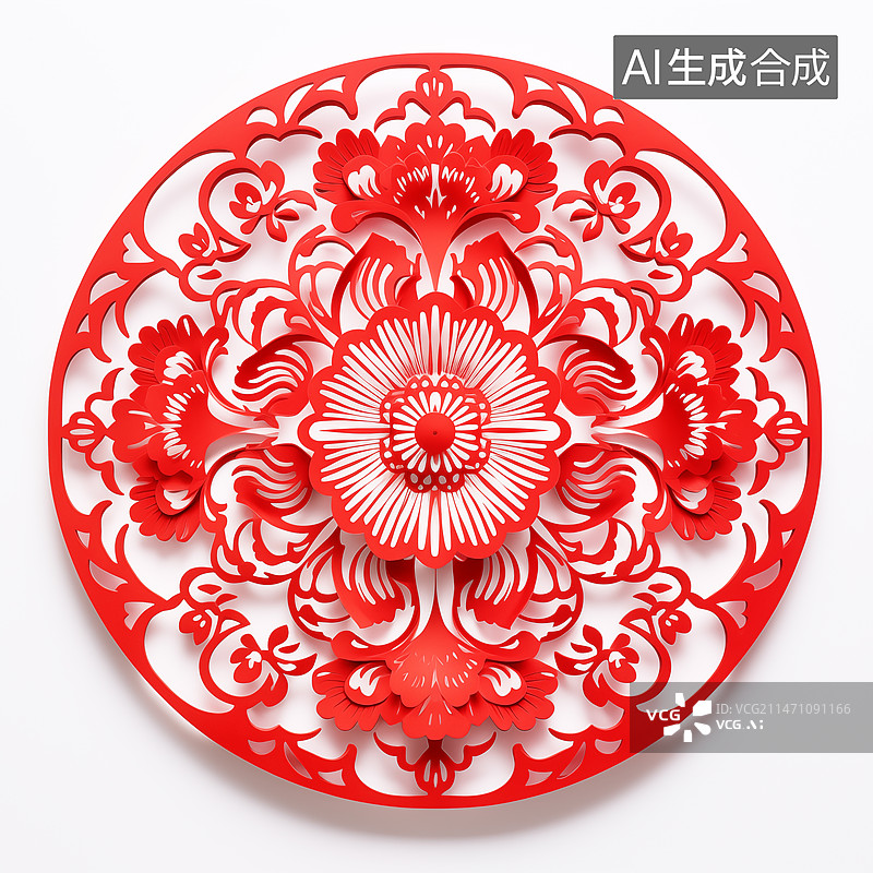 【AI数字艺术】中国春节红色剪纸窗花素材图片素材
