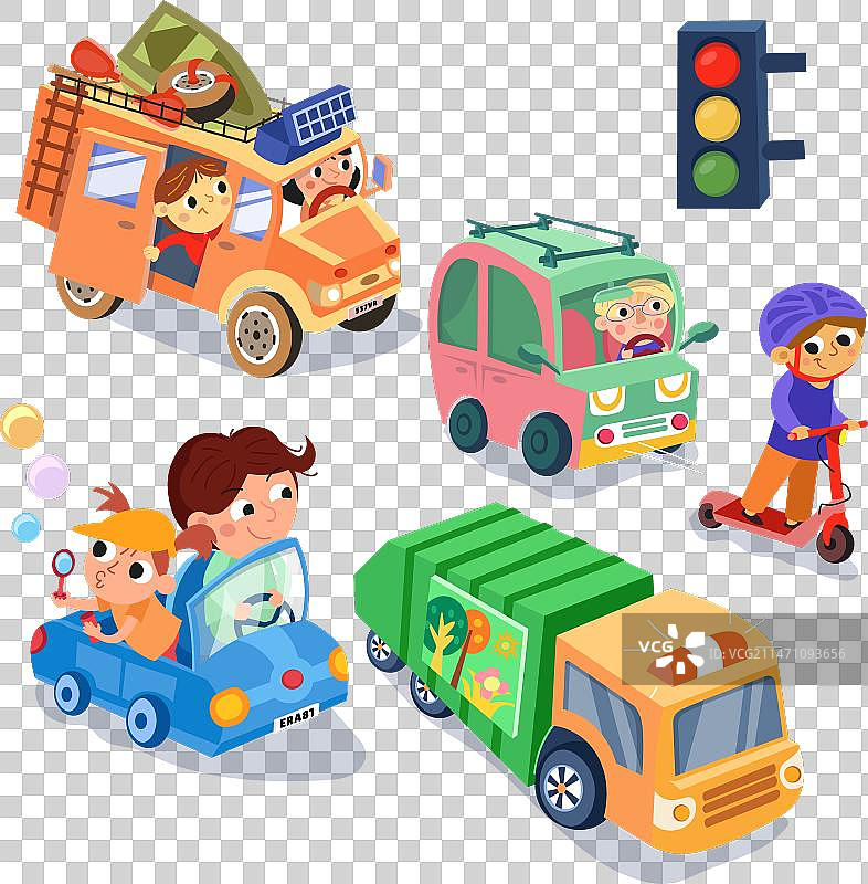 卡通城市中可爱的汽车和司机图片素材