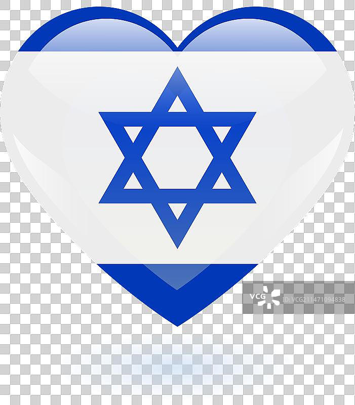 蓝色背景上的以色列国旗图案心形图片素材