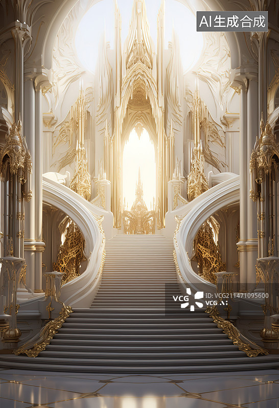 【AI数字艺术】教堂内部的楼梯图片素材