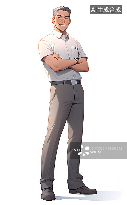 【AI数字艺术】抱手站姿中年人图片素材