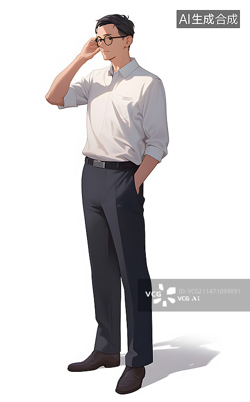 【AI数字艺术】站姿思考的中年人图片素材