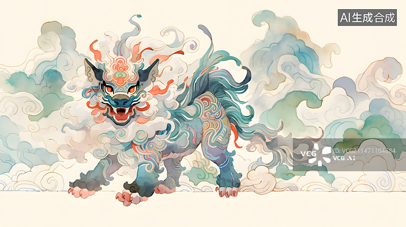 【AI数字艺术】中国风水墨画神兽图片素材