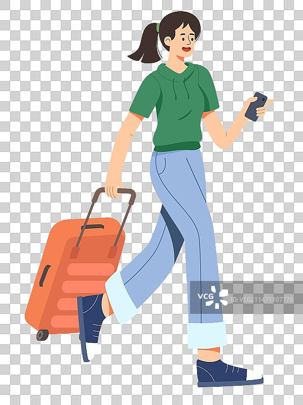 乘客在机场拿着行李箱图片素材