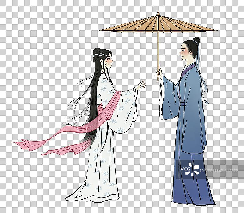 七夕节情人节白娘子许仙杭州西湖插画图片素材