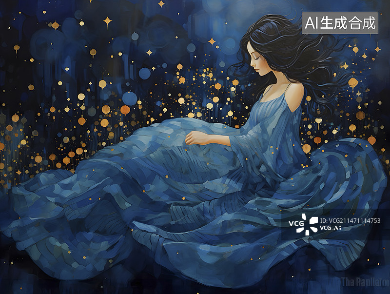 【AI数字艺术】星空下的女人图片素材