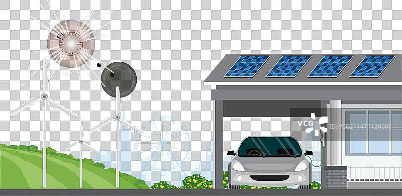 电动汽车在家停车充电图片素材