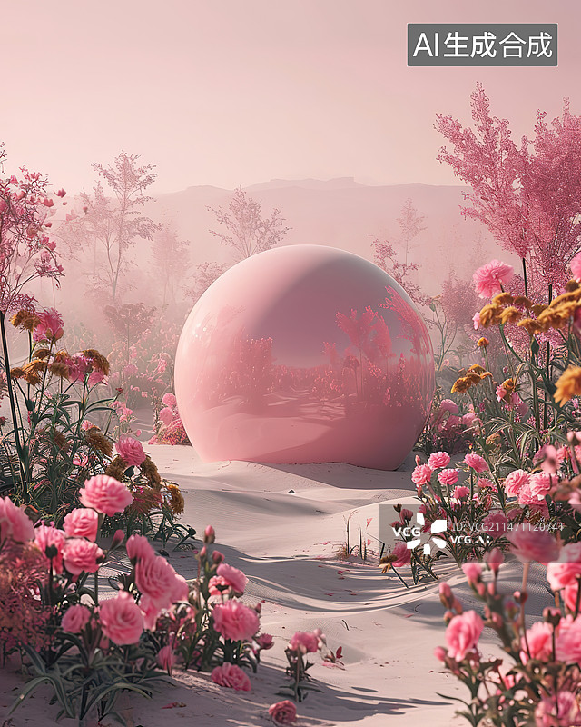 【AI数字艺术】天空中粉红色开花植物的特写镜头图片素材