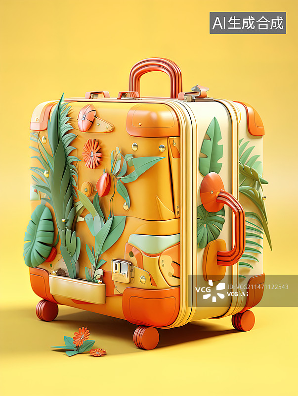 【AI数字艺术】黄色拉杆箱素材图片素材