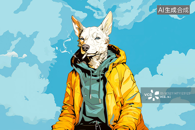 【AI数字艺术】穿蓝色夹克的狗图片素材