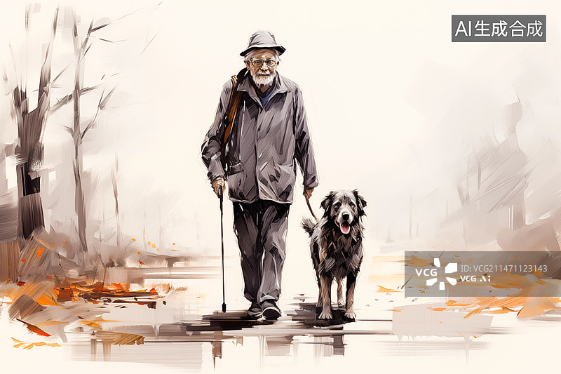 【AI数字艺术】带着狗在户外的人图片素材