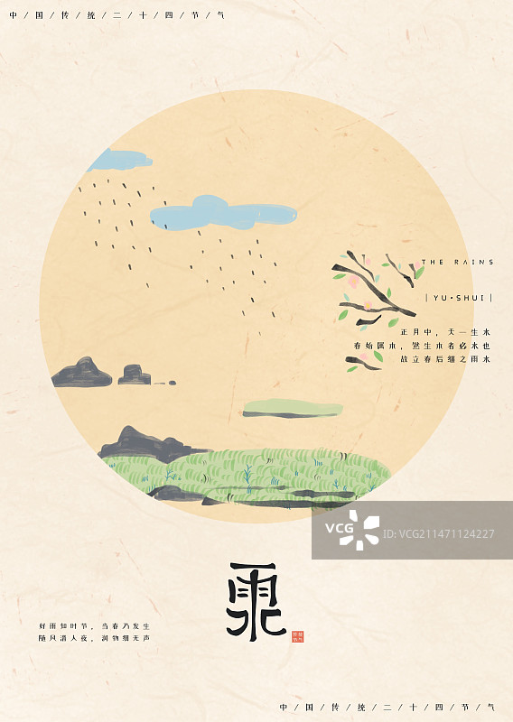 二十四节气之谷雨-清新手绘新中式春天图片素材