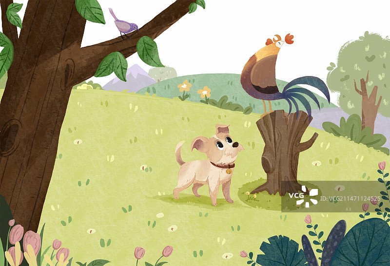 【小鸡喔喔叫】儿童绘本扁平肌理插画图片素材