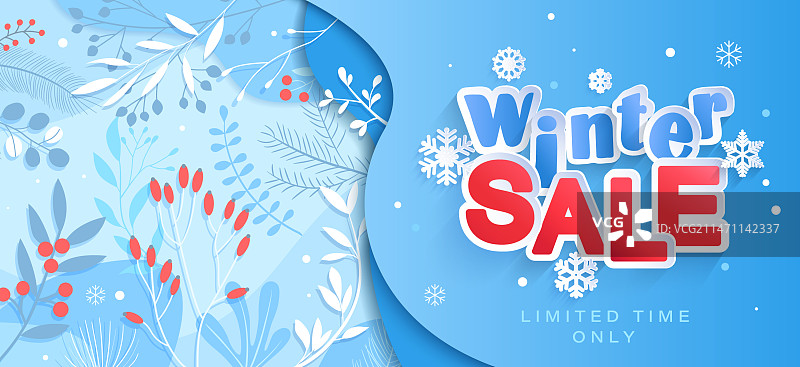 冬季促销红色浆果花卉banner图片素材