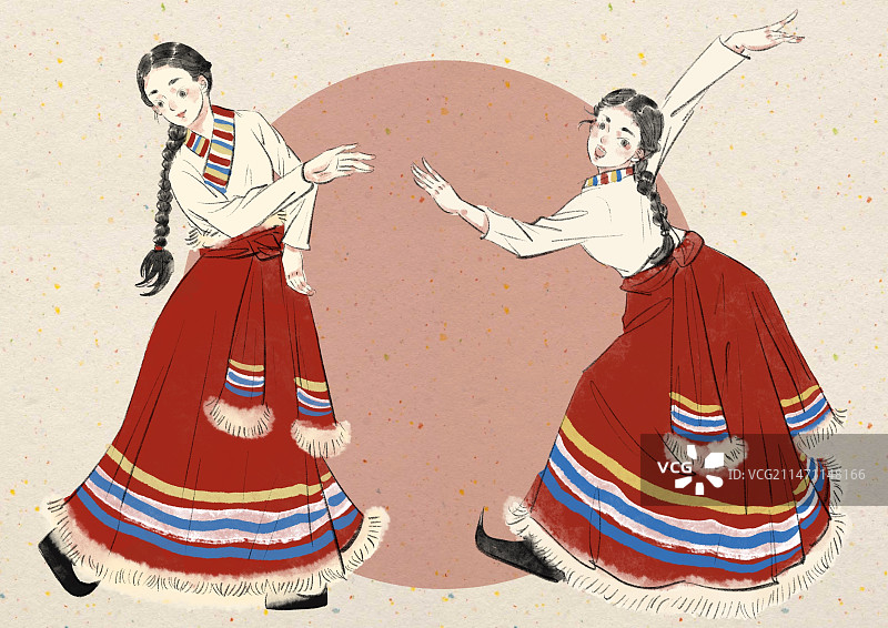 藏族舞蹈插画图片素材