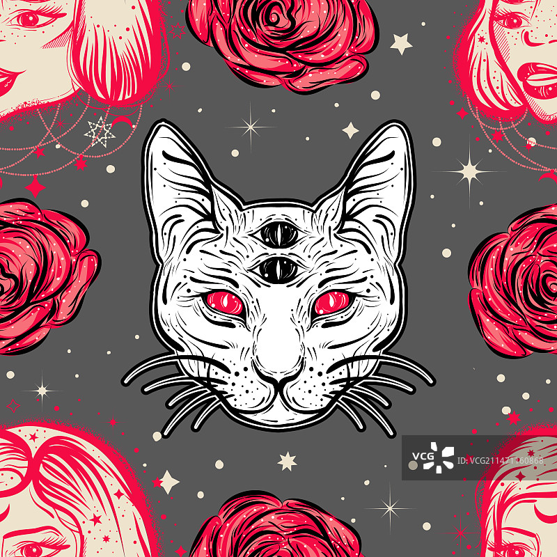 四眼女郎纹身艺术图案图片素材