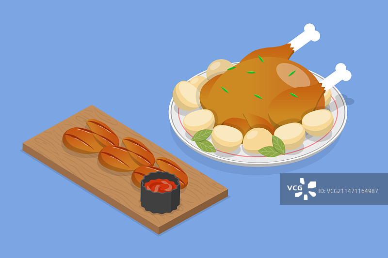 2.5D扁平化肉类菜肴图标图片素材
