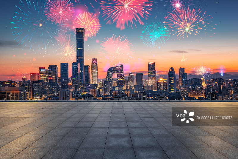 北京国贸CBD烟花表演，北京城市夜景，北京商业区，城市大数据互联网概念科技背景图图片素材