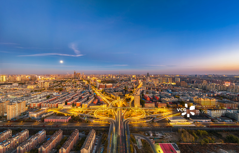 吉林省长春市（西解放立交桥）夜景航拍图片素材