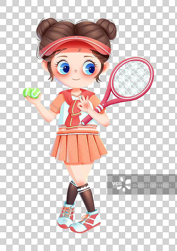 网球运动卡通小女孩免抠元素图片素材