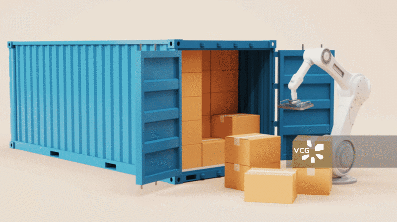 机械臂与物资货物3D渲染图片素材