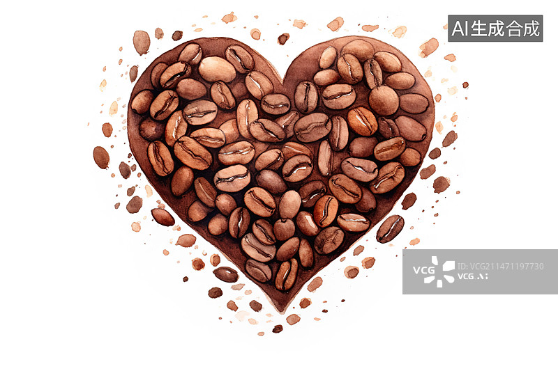 【AI数字艺术】正上方白色背景的心形咖啡豆照片图片素材