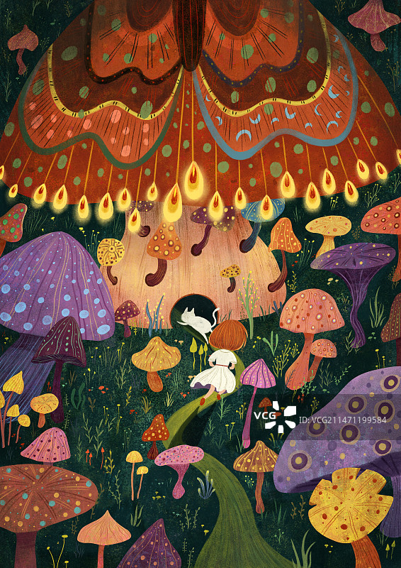 儿童插画梦幻蘑菇屋场景图片素材