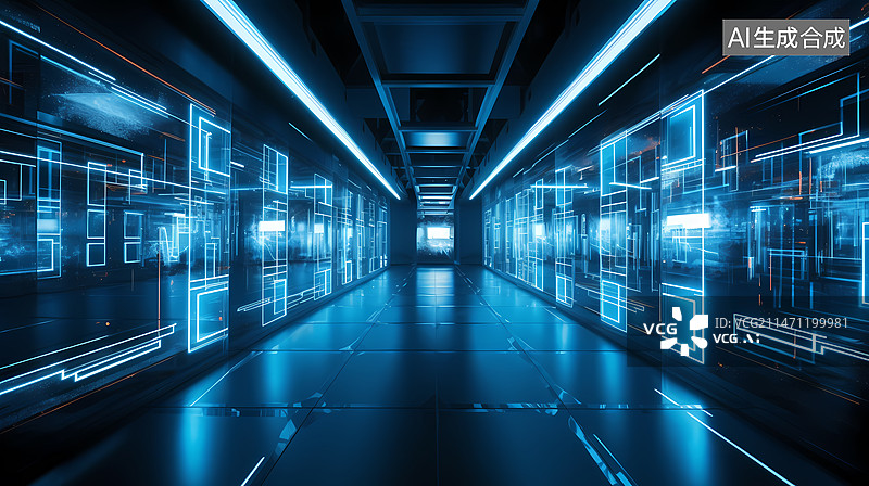 【AI数字艺术】蓝色科技数据概念图片素材