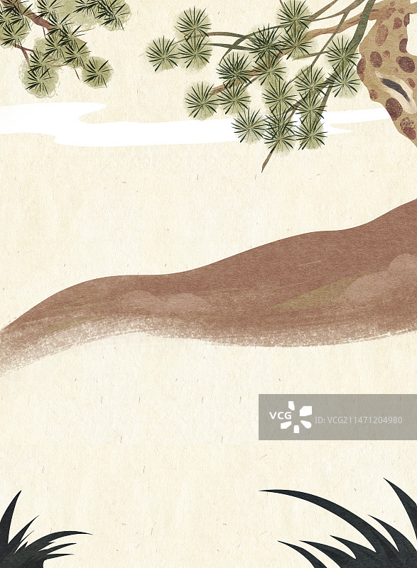 野草森林松树山坡风景插画图片素材