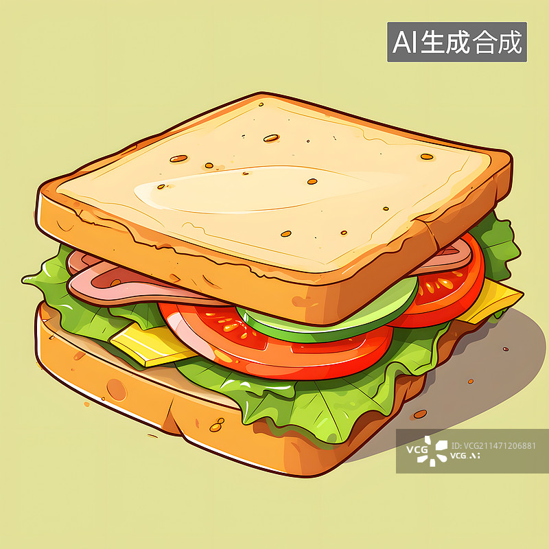 【AI数字艺术】AIGC:早餐 三明治 插画插图图片素材