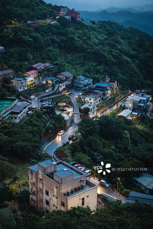 台湾新北的九份小镇夜景图片素材