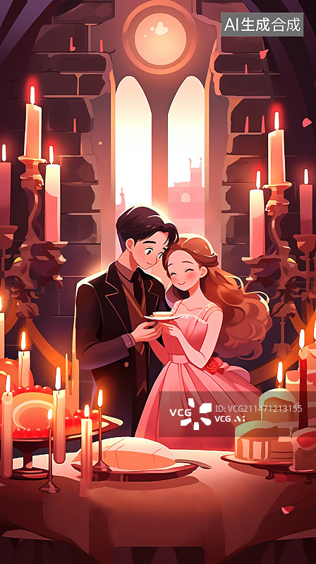 【AI数字艺术】一对吃烛光晚餐的恋人图片素材