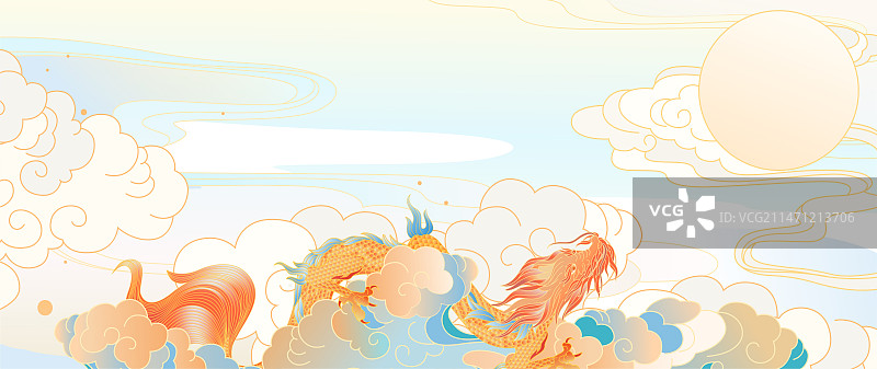 穿行在祥云里的龙插画背景图片素材