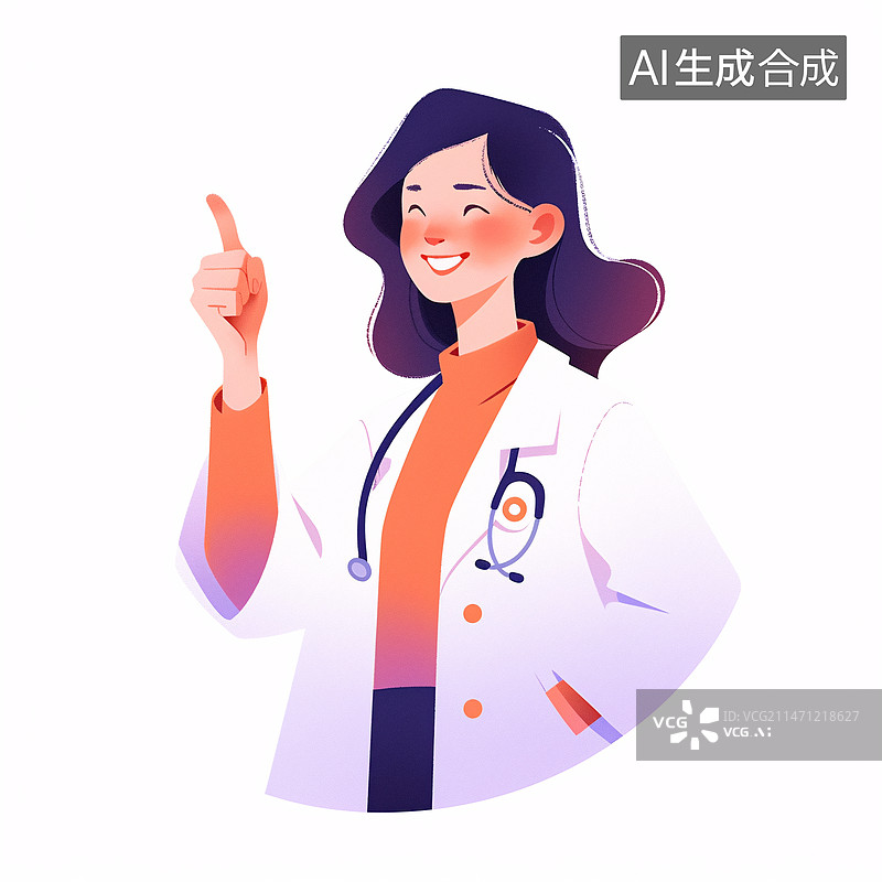【AI数字艺术】医院女医生插画，医疗保健微笑女人护理工插图图片素材