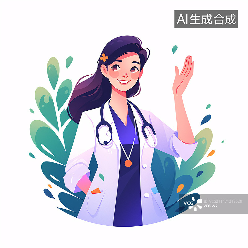 【AI数字艺术】医院女医生插画，医疗保健微笑女人护理工插图图片素材