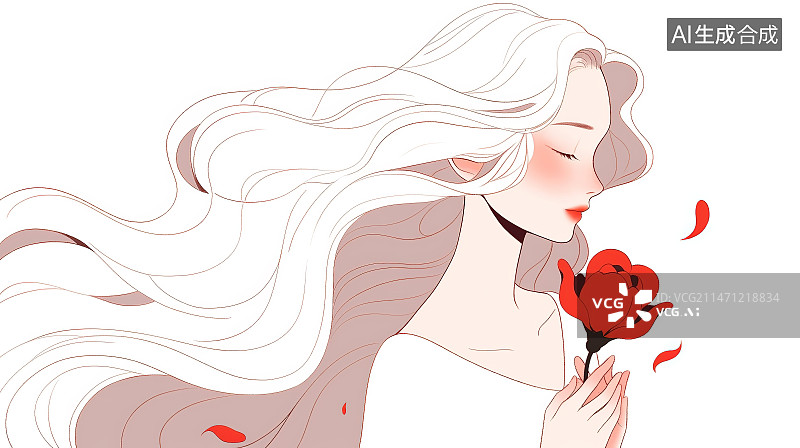 【AI数字艺术】女孩和玫瑰花图片素材