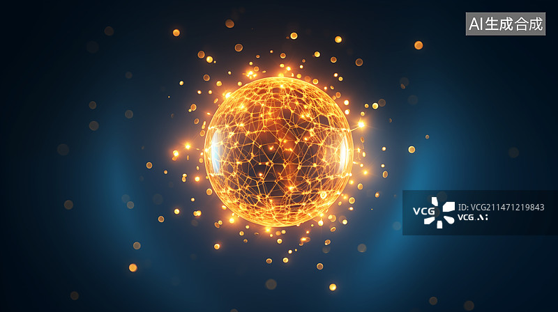 【AI数字艺术】蓝色背景能量星球抽象科技插画图片素材