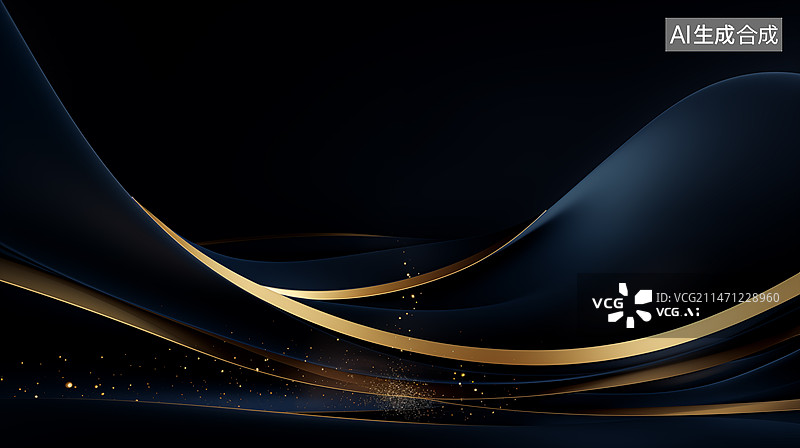 【AI数字艺术】深蓝色背景金色线条曲线雕塑曲线风格图片素材