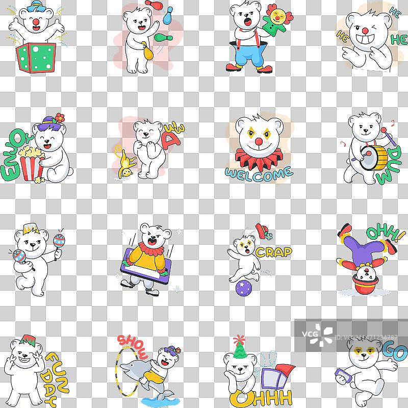 可爱的马戏团泰迪涂鸦贴纸合集图片素材