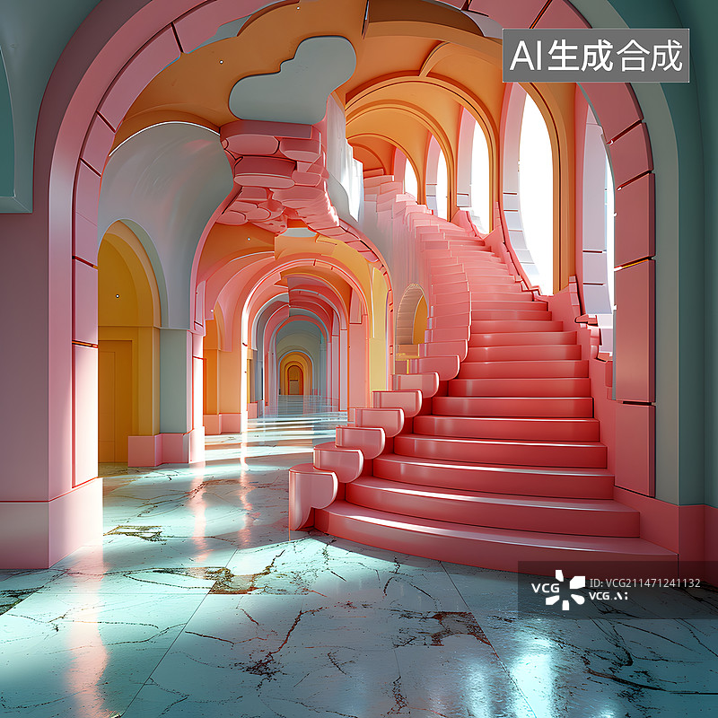 【AI数字艺术】现代建筑室内旋转楼梯图片素材