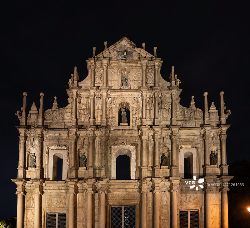 澳门大三巴牌坊夜景图片素材