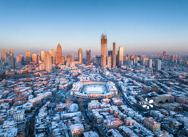 天津五大道民园广场雪景图片素材