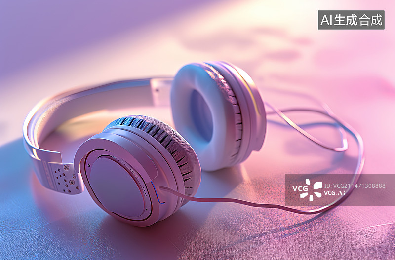 【AI数字艺术】桌面上耳机的高角度视图图片素材