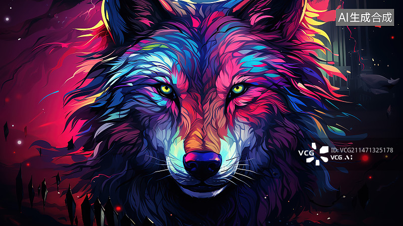 【AI数字艺术】彩色背景下的狗特写镜头图片素材