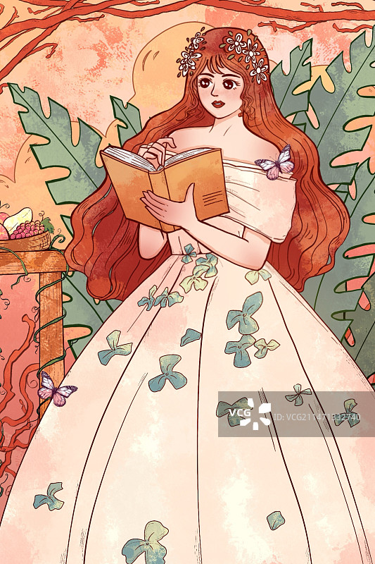 公主与植物图片素材