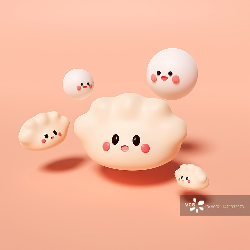 可爱的水饺和汤圆图片素材