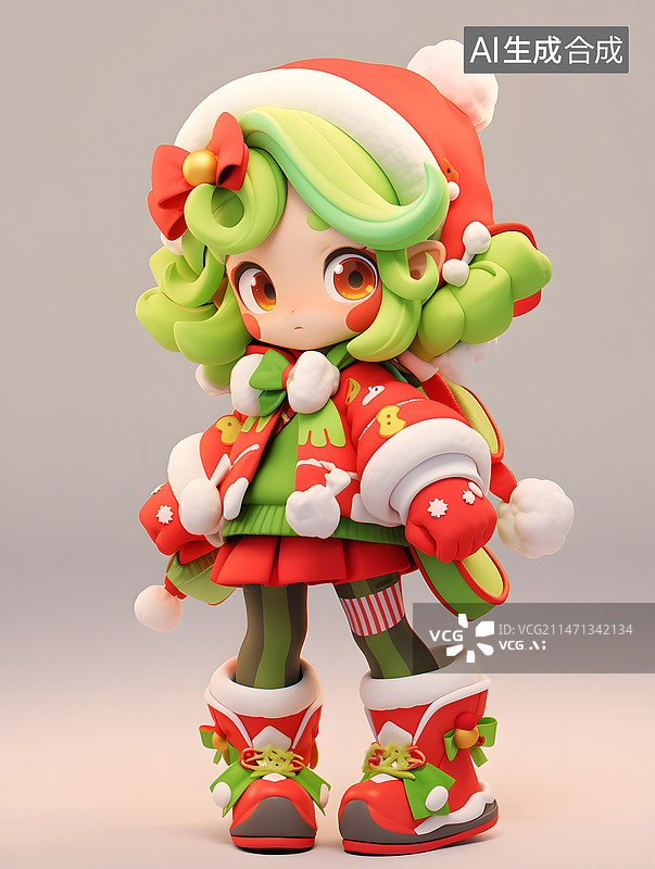 【AI数字艺术】可爱的小女孩，时尚潮流，泡泡玛特，三维建模图片素材