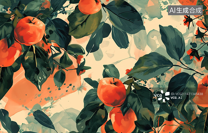 【AI数字艺术】植物上的柿子特写镜头图片素材