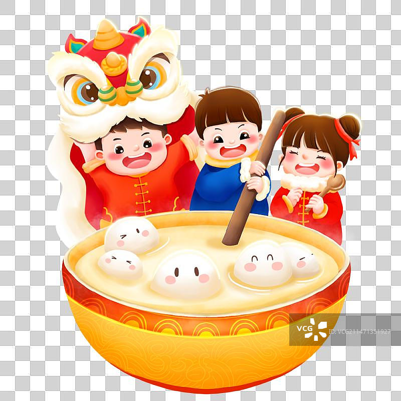 元宵节儿童煮元宵插画图片素材