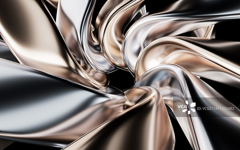 抽象金色金属曲面背景3D渲染图片素材